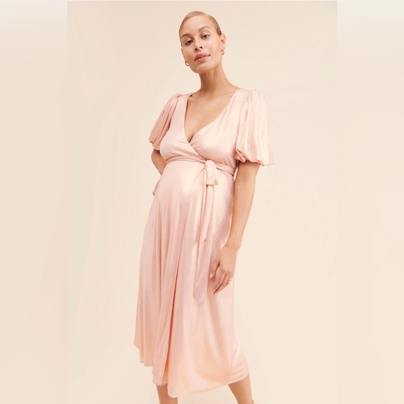 Yumi Kim Dresses & Skirts - Yumi Kim Maternity Francine Soft Metallic Pink Wrap Midi Dress NWOT Small S